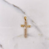 Dije Cruz Jesus 2.5gr / 3.7cm / Circones Blancos Oro Amarillo 18K #