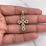 Dije Cruz Tupida 2.2gr / 3cm / Circones Blancos Verdes Oro Amarillo 18K #