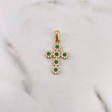 Dije Cruz Tupida 2.2gr / 3cm / Circones Blancos Verdes Oro Amarillo 18K #