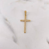 Dije Cruz 1.1gr / 3.3cm / Circones Blancos Oro Amarillo 18K #