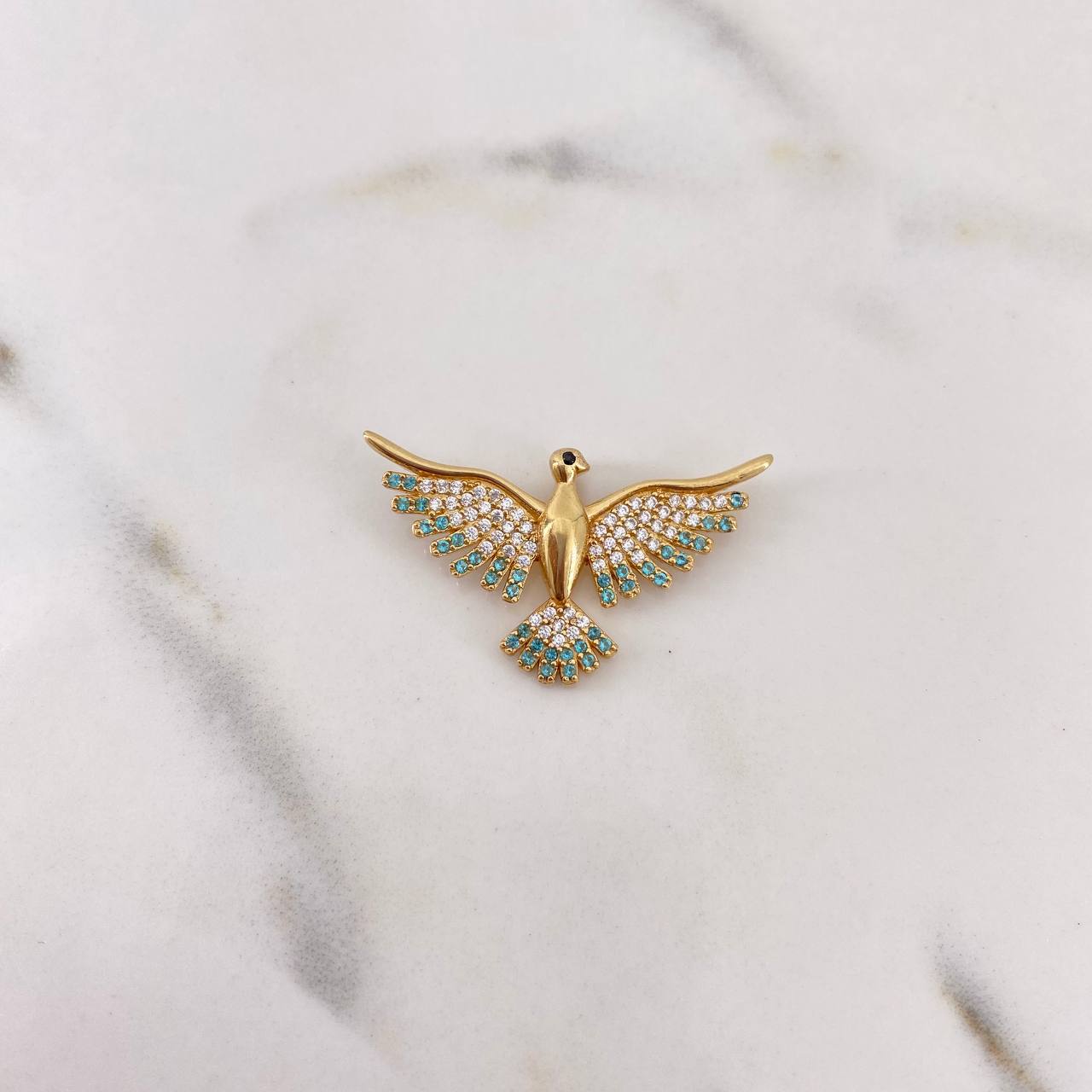 Dije Colibri 3.35gr / 1.8cm / Circones Negros-Azules-Blancos Oro Amarillo 18K #