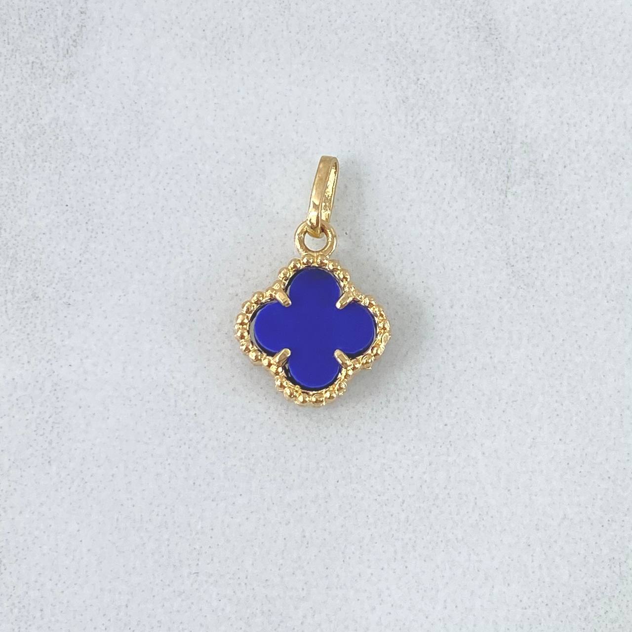 Dije Trébol Vcya 1.2gr / 1.7cm / Cuarzo Azul Punteado Oro Amarillo 18K