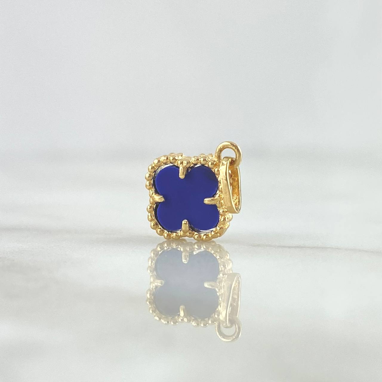 Dije Trébol Vcya 1.2gr / 1.7cm / Cuarzo Azul Punteado Oro Amarillo 18K