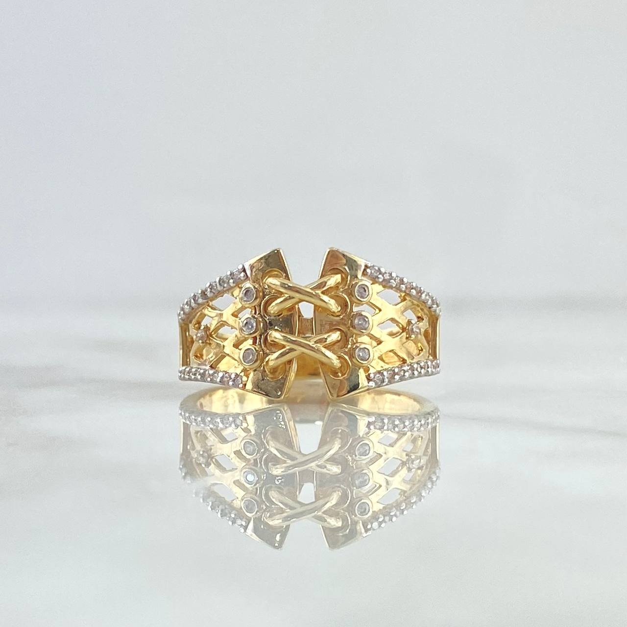 Anillo Corset 5.45gr / T9 / Circones Blancos Oro Amarillo 18K ©