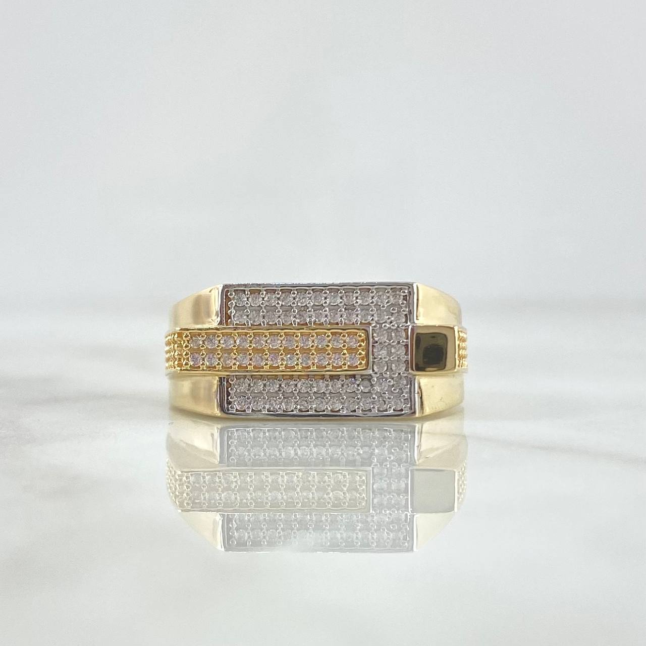 Anillo Hebilla Rectangulo 8.75gr / T11 / Circones Blancos Dos Oros Amarillo Blanco 18K ©