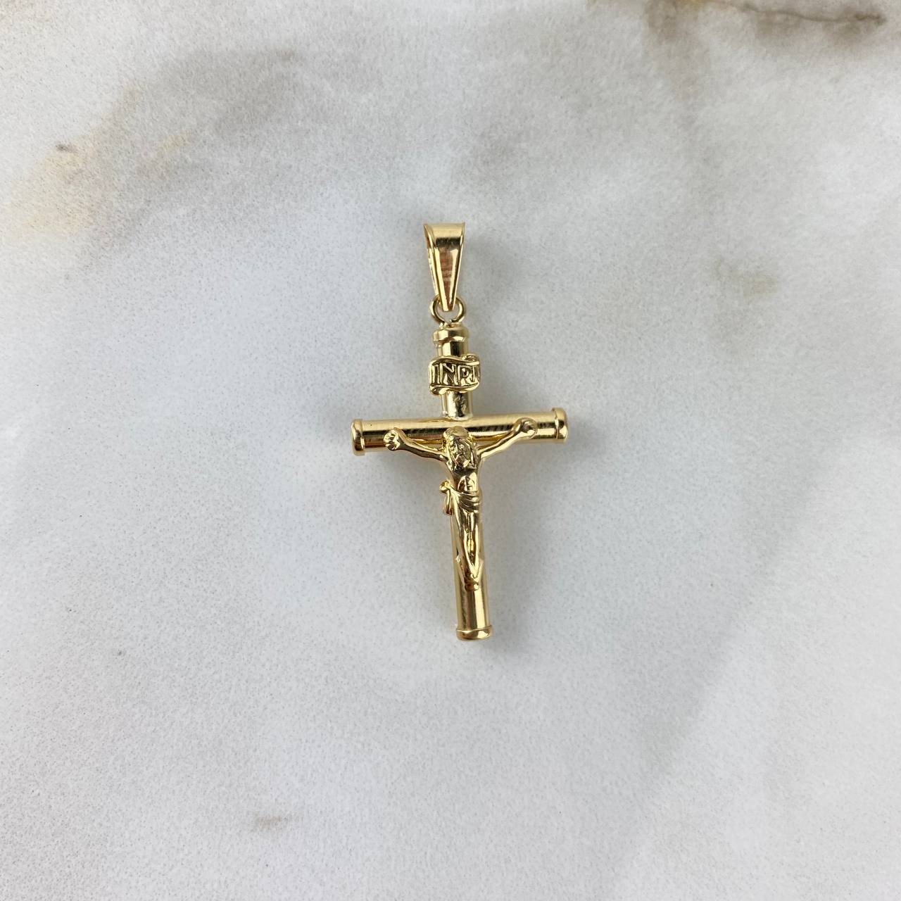 Dije Cristo Cruz 1.7gr / 4.3cm / Baston Liso Oro Amarillo