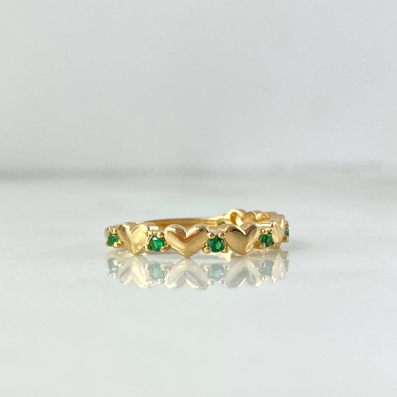 Anillo Corazones 1.75gr / T5 1/2 / Circones Verdes Oro Amarillo *