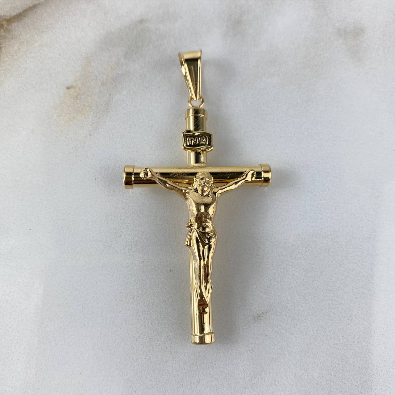 Dije Cristo Cruz 3.0gr / 5.6cm / Baston Liso Oro Amarillo