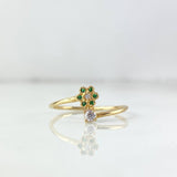 Anillo Cruzado Flor 1.2gr / T7 1/4 / Circones Blanco Verdes Oro Amarillo