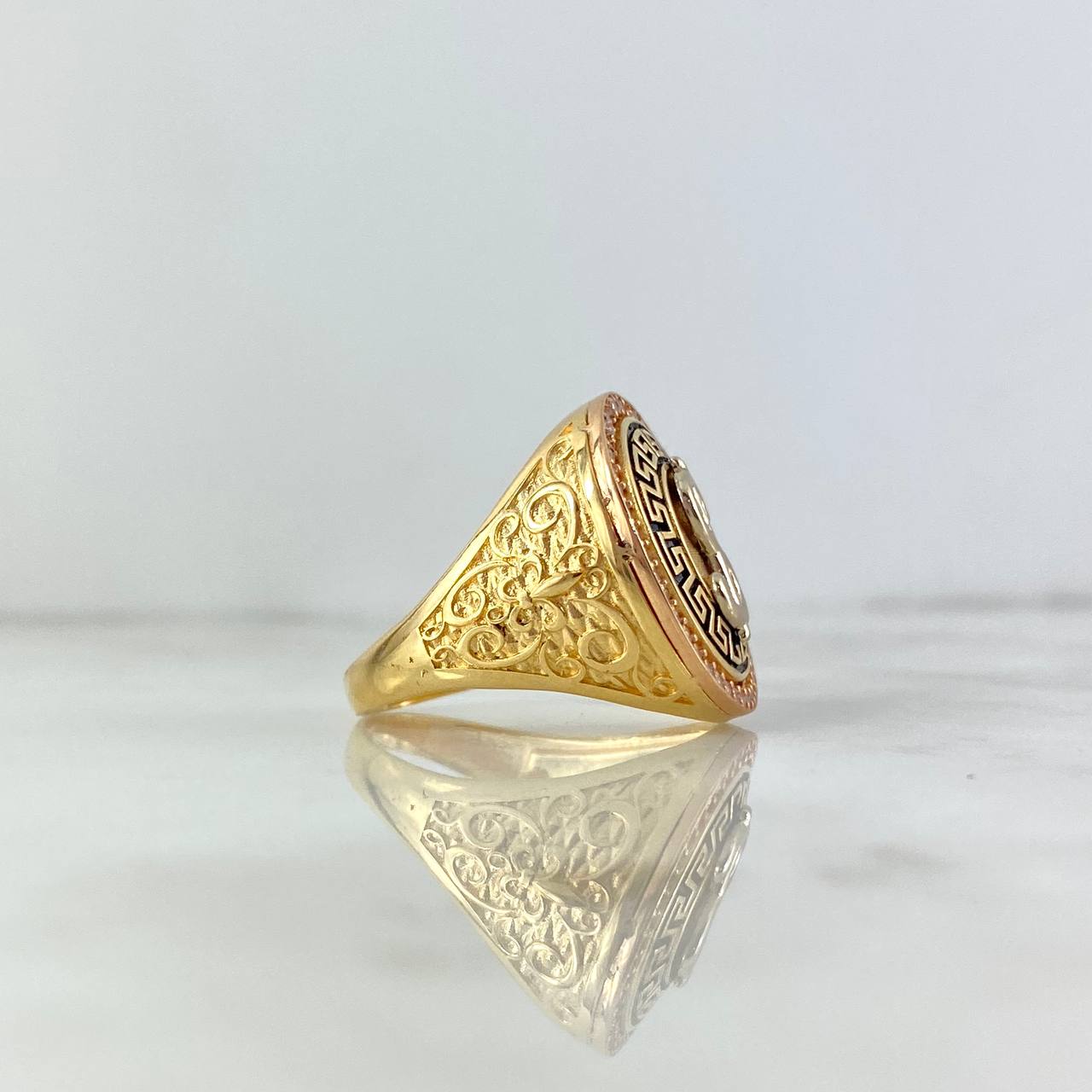 Anillo Peso Tribal 11.25gr / T9 / Circones Blancos Oro Amarillo ©