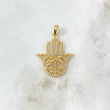 Dije Mano Hamsa 4.15gr / 3.8cm / Circones Blancos Oro Amarillo ©