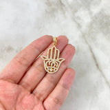 Dije Mano Hamsa 4.15gr / 3.8cm / Circones Blancos Oro Amarillo ©