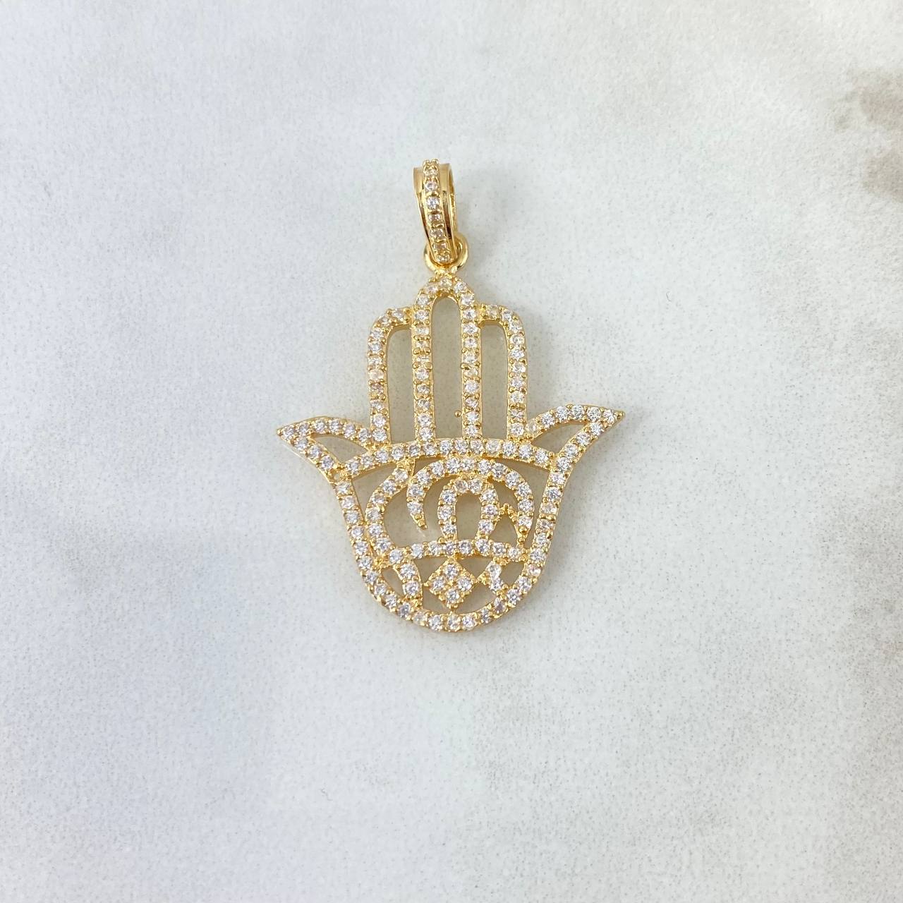 Dije Mano Hamsa 4.15gr / 3.8cm / Circones Blancos Oro Amarillo ©