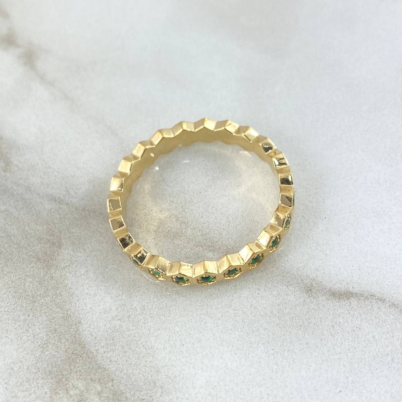 Fabricacion Bajo Pedido Anillo Ojos Seguidos 4gr / Circones Verdes Oro Amarillo 18K