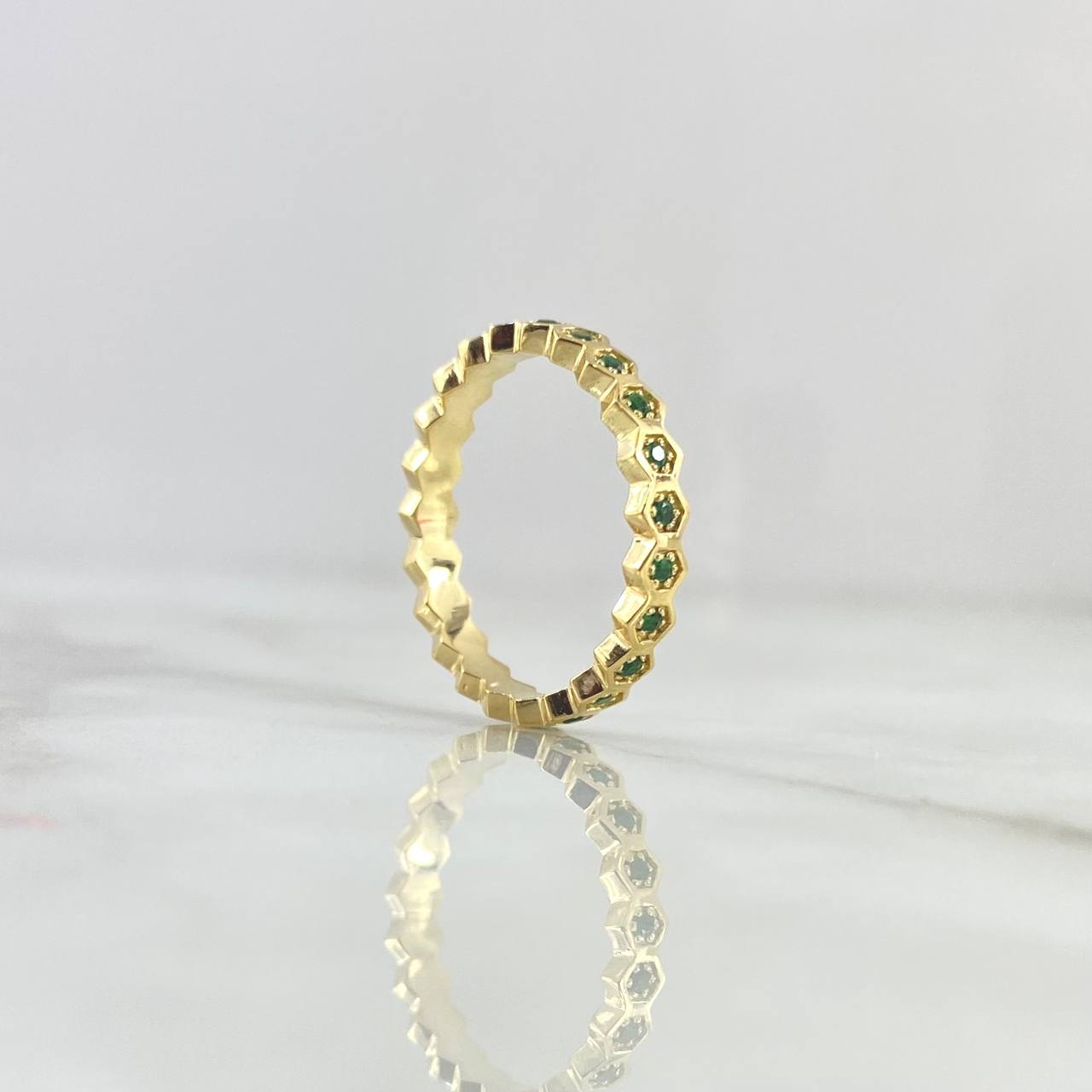 Fabricacion Bajo Pedido Anillo Ojos Seguidos 4gr / Circones Verdes Oro Amarillo 18K