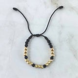 Pulsera Negra Neo Quintas Triadas 2.95gr / 5mm Bolas Lisas Diamantadas Satinadas 15 und Oro Amarillo