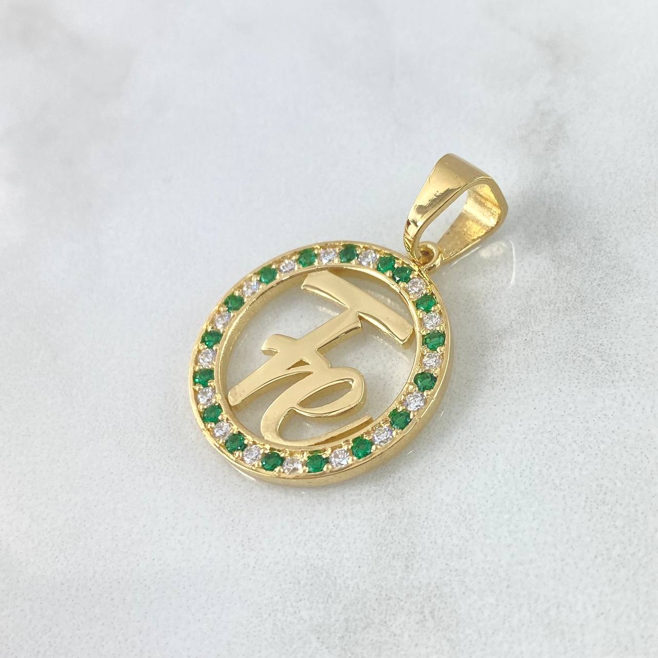 Fabricación Dije Aro Fe Personalizado 7gr / Circones Verdes Blancos Oro Amarillo 18K