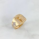 Anillo Cruz Cristo 7.3gr / T11 / Circones Blancos Oro Amarillo