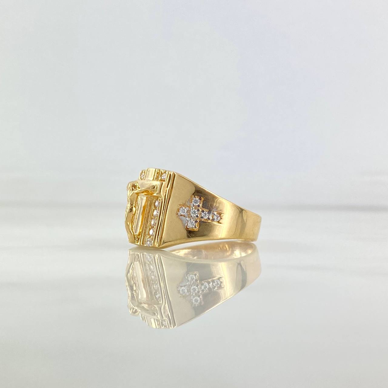 Anillo Cruz Cristo 7.3gr / T11 / Circones Blancos Oro Amarillo