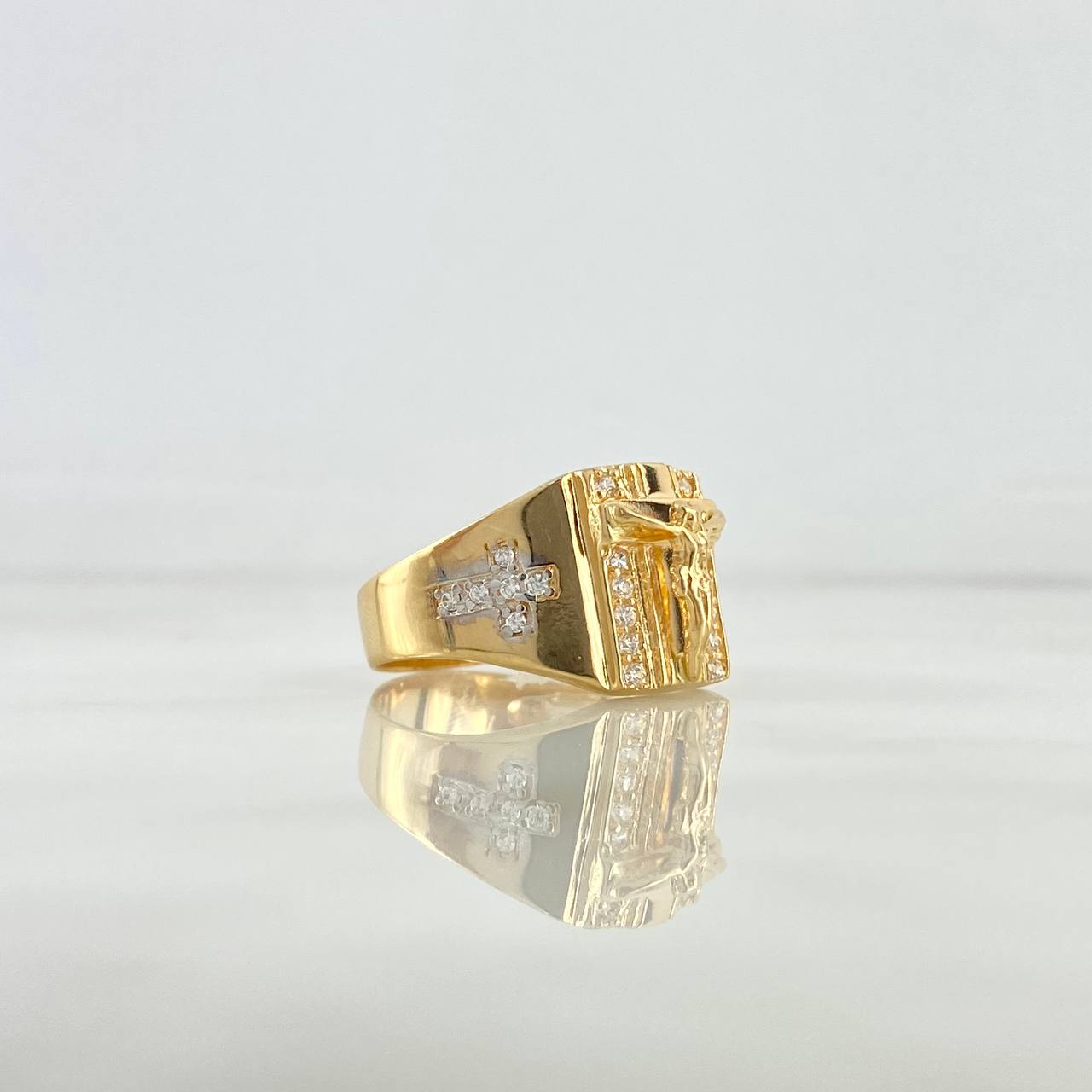 Anillo Cruz Cristo 7.3gr / T11 / Circones Blancos Oro Amarillo