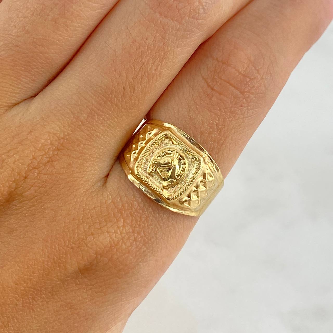 Anillo Sello Herradura Caballo 3.35gr / T9 / Oro Amarillo