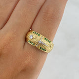 Anillo Cristo Cruz 4.45gr / T9 / Escamado Circones Verde Blanco Dos Oros Amarillo Blanco