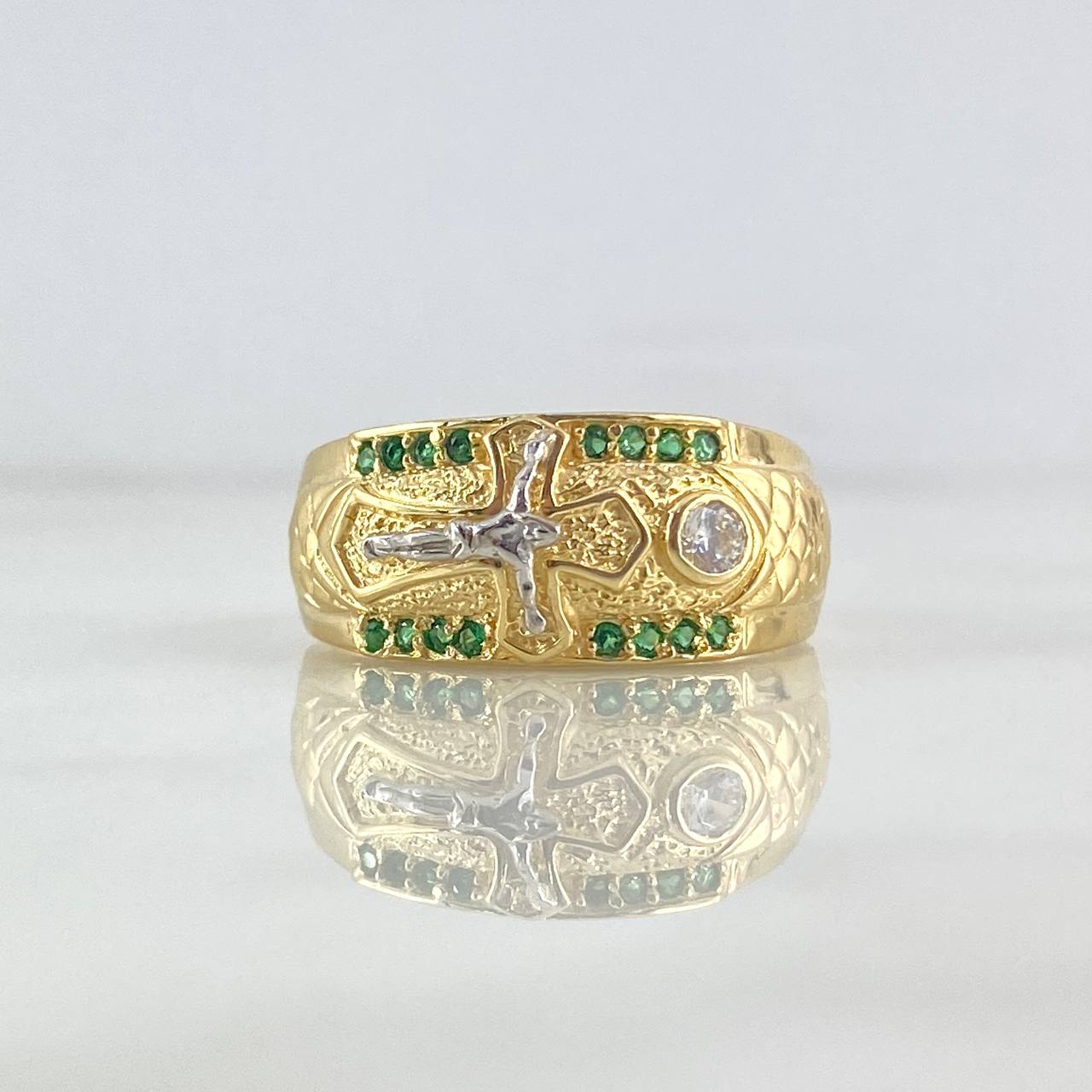 Anillo Cristo Cruz 4.45gr / T9 / Escamado Circones Verde Blanco Dos Oros Amarillo Blanco