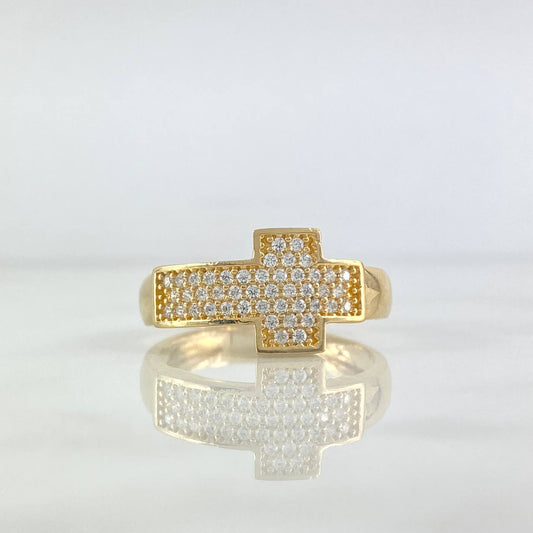 Anillo Cruz 4.85gr / T10 1/4 / Circones Blancos Oro Amarillo ©