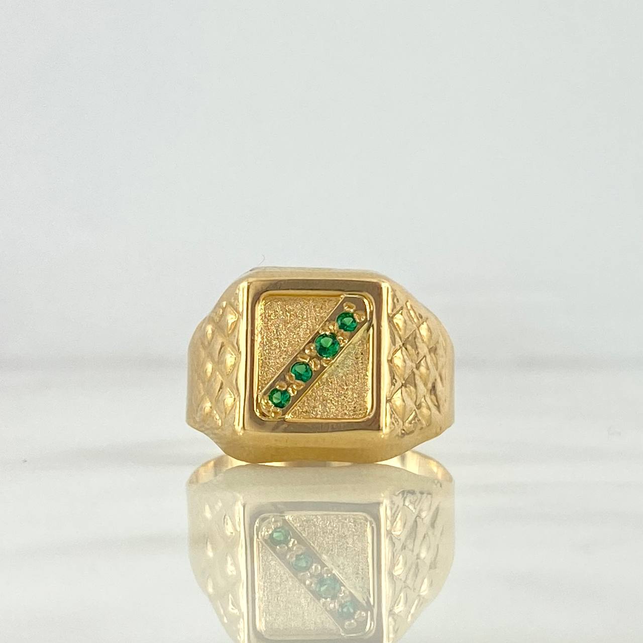 Anillo Sello Tetranity 2.7gr / T10 1/2 / Rectangular Texturizado Circones Verdes Oro Amarillo *