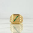 Anillo Sello Tetranity 2.7gr / T10 1/2 / Rectangular Texturizado Circones Verdes Oro Amarillo *