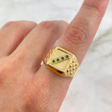 Anillo Sello Tetranity 2.7gr / T10 1/2 / Rectangular Texturizado Circones Verdes Oro Amarillo *