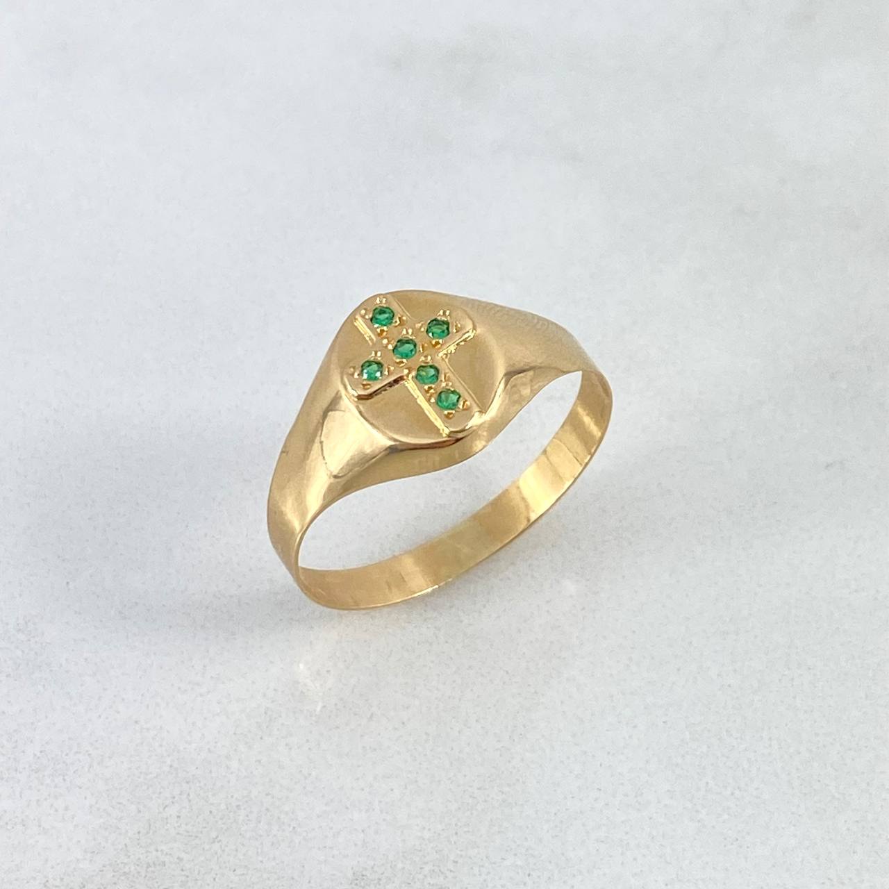 Anillo Sello Cruz 1.75gr / T10 1/4 / Circones Verdes Oro Amarillo