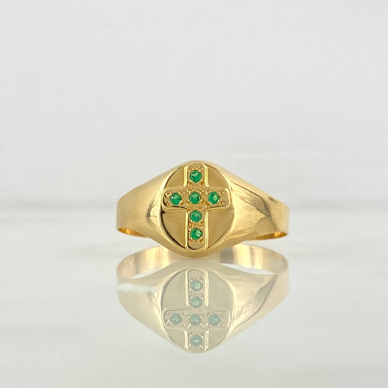 Anillo Sello Cruz 1.75gr / T10 1/4 / Circones Verdes Oro Amarillo