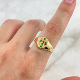 Anillo Sello Cruz 1.7gr / T9 3/4 / Circones Verdes Oro Amarillo