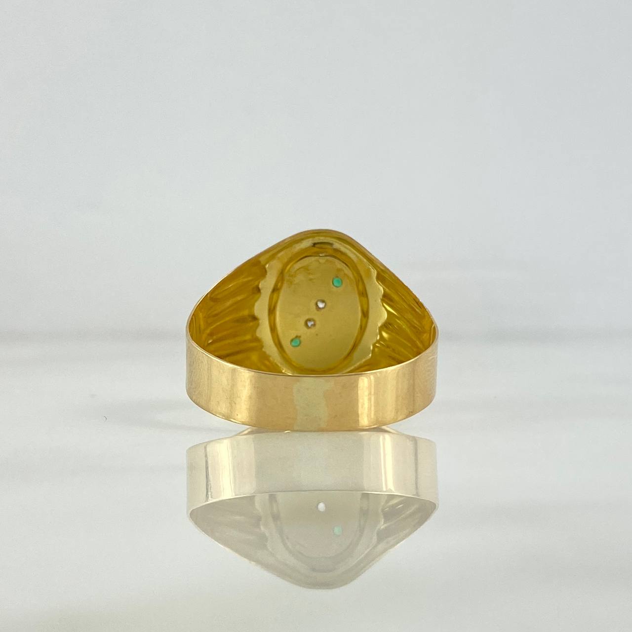 Anillo Sello Tetranity 3.05gr / T10 / Ovalado Circones Verdes Blancos Oro Amarillo