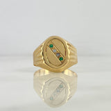 Anillo Sello Tetranity 3.05gr / T10 / Ovalado Circones Verdes Blancos Oro Amarillo