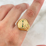 Anillo Sello Tetranity 3.05gr / T10 / Ovalado Circones Verdes Blancos Oro Amarillo