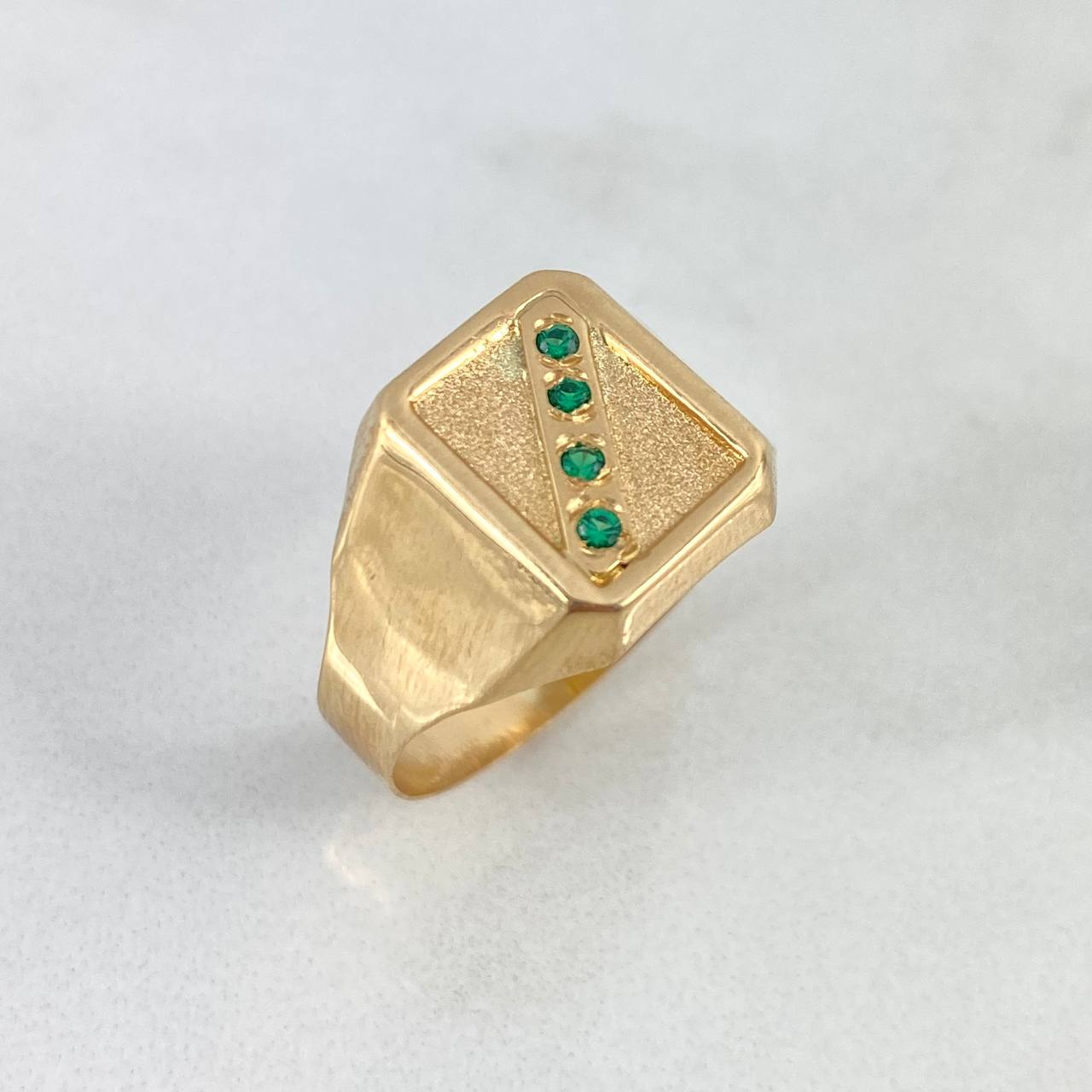 Anillo Sello Tetranity 2.4gr / T10 / Rectangular Circones Verdes Oro Amarillo