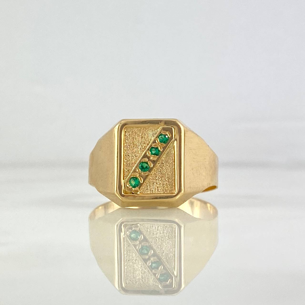 Anillo Sello Tetranity 2.4gr / T10 / Rectangular Circones Verdes Oro Amarillo