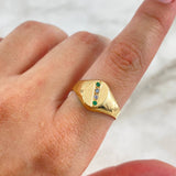 Anillo Sello Tetranity 1.9gr / T9 3/4 / Ovalo Circones Verdes Blancos Oro Amarillo