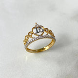 Anillo Corona Pavo Real 15s 2.2gr / T5 3/4 / Circones Blancos  Dos Oros Amarillo Blanco