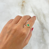 Anillo Halo Rombo 1.8gr / T6 / Esmeralda 35pts Circones Blancos Oro Amarillo (Joya) ©