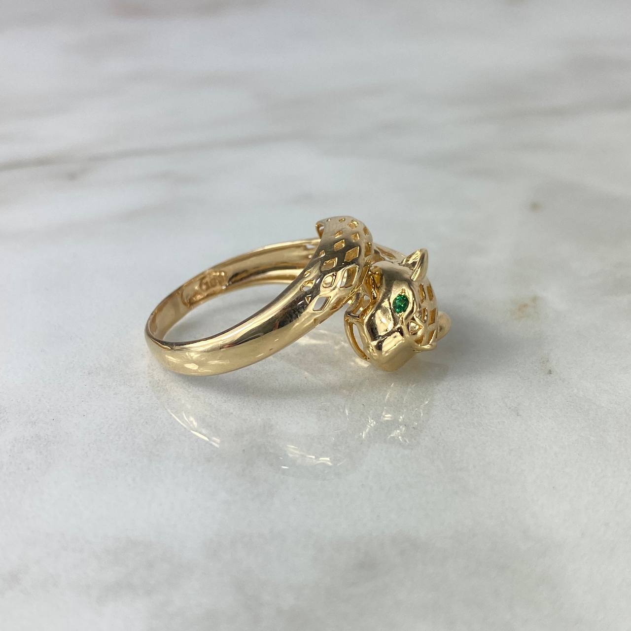 Anillo Pantera 6.5gr / T11 / Circones Verdes Oro Amarillo