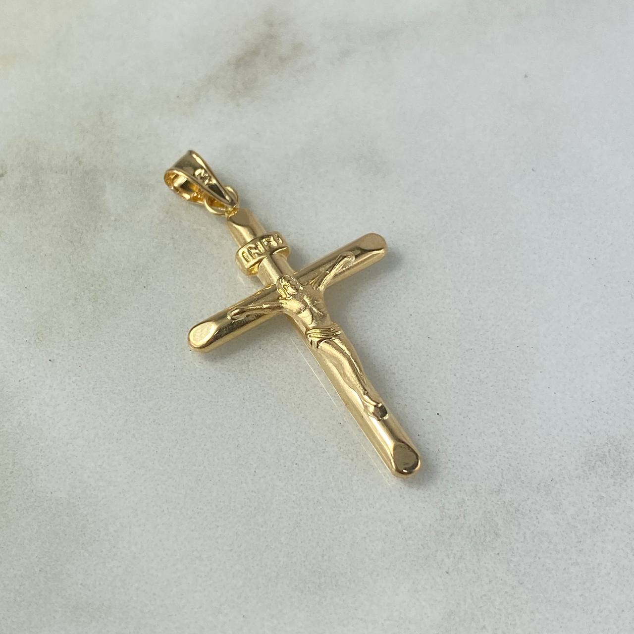 Dije Cristo Cruz 1.4gr / 3.9cm Troquelado Oro Amarillo