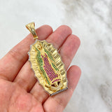 Dije Virgen Guadalupe 17.85gr / 6.3cm / Silueta Circones Blancos Verdes Fucsias Oro Amarillo