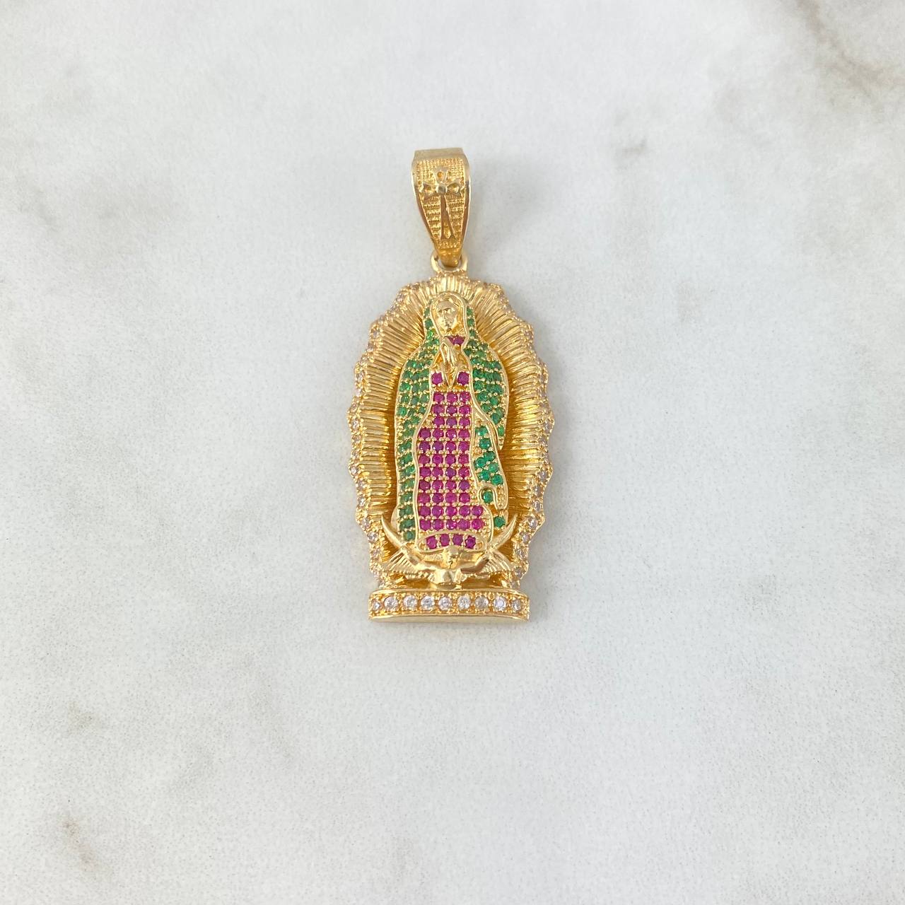 Dije Virgen Guadalupe 10.25gr / 4.6cm / Silueta Circones Blancos Verdes Fucsias Oro Amarillo