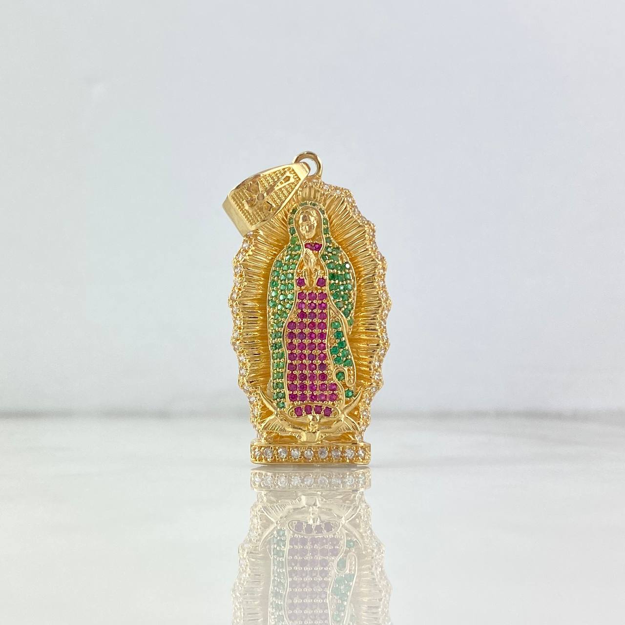 Dije Virgen Guadalupe 10.45gr / 4.6cm / Silueta Circones Blancos Verdes Fucsias Oro Amarillo