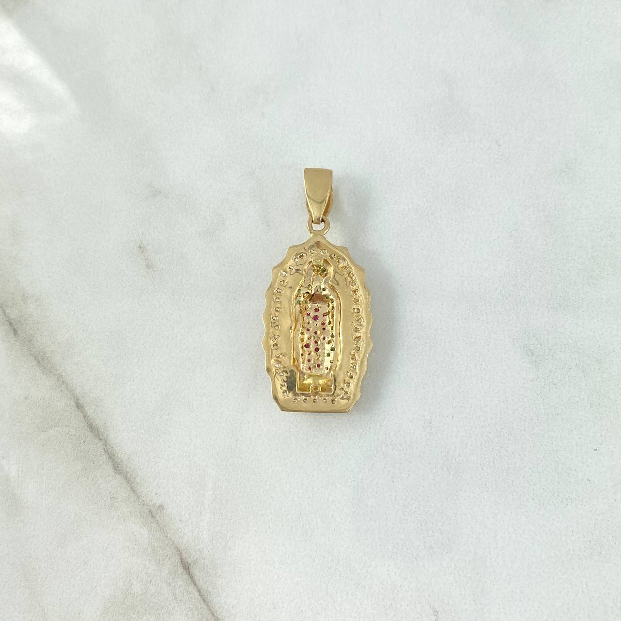 Dije Virgen Guadalupe 5.65gr / 3.6cm / Silueta Circones Blancos Verdes Fucsias Oro Amarillo