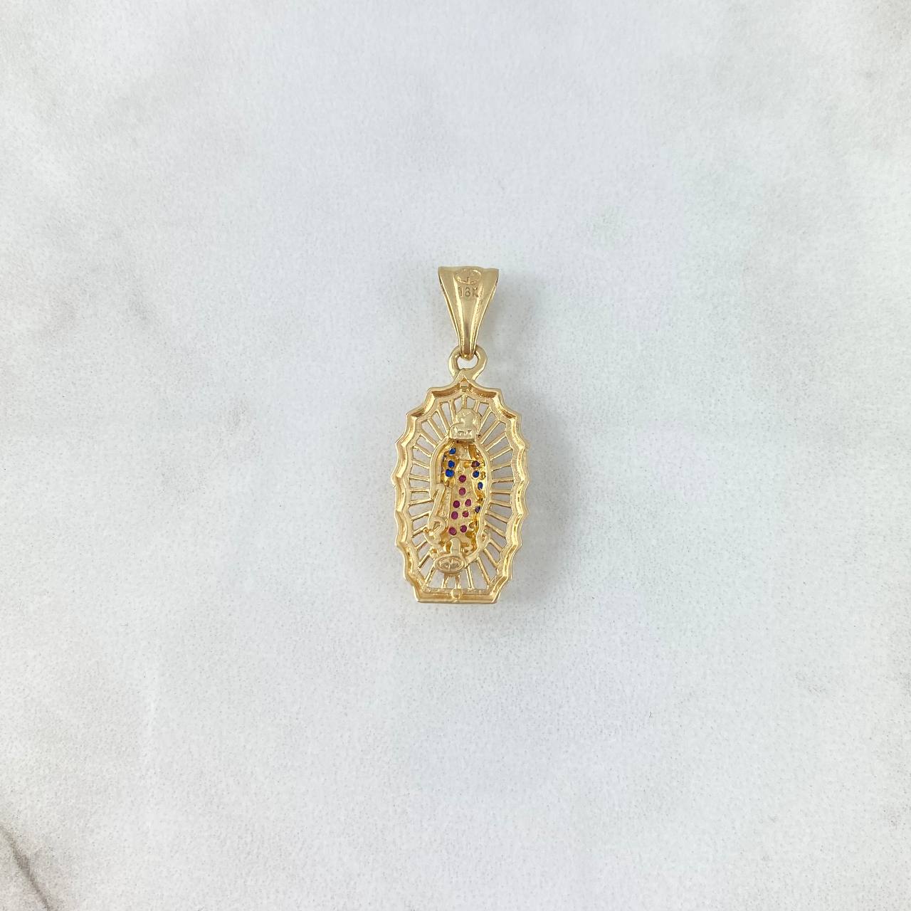 Dije Virgen Guadalupe 2.9gr / 3cm / Silueta Lisa Circones Azules Fucsias Oro Amarillo *