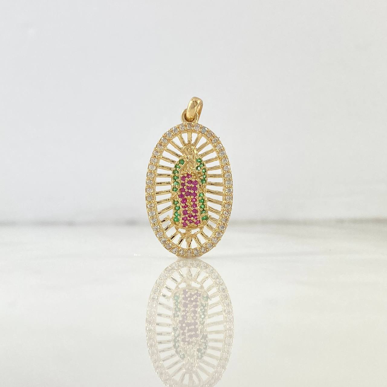 Dije Virgen Guadalupe 3.55gr / 3.5cm / Ovalado Circones Blancos Fucsias Verdes Oro Amarillo